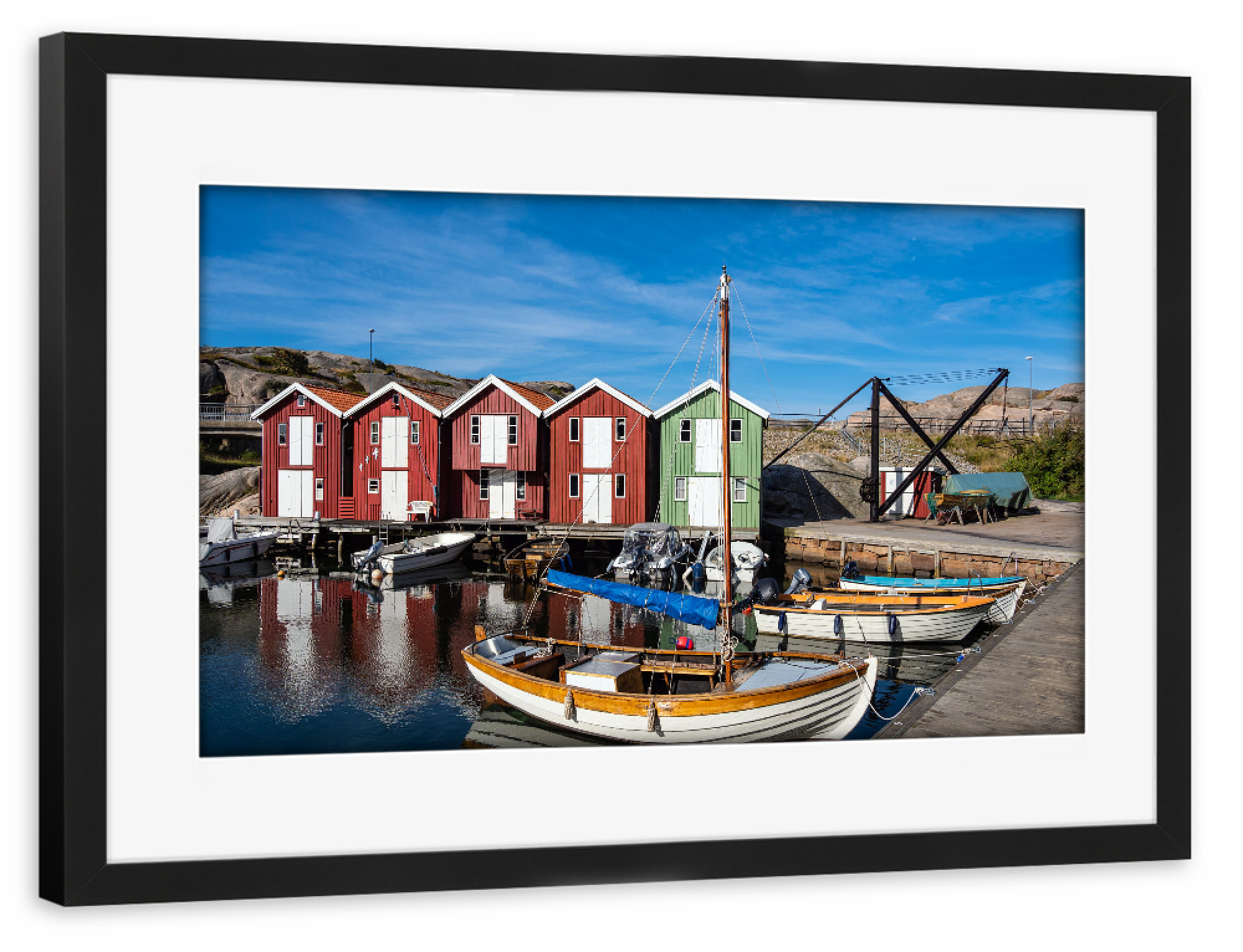 Poster mit Rahmen schwarz "Boote in Smögen in Schweden" artboxONE - Natur,Reise,Architektur,Reise / Länder