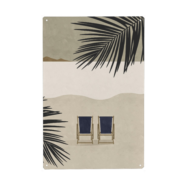 Metall Poster "Tropischer Urlaub" artboxONE - Natur - Beach,Strand,Sea,Palmen,Tree,Liegen,Sun,Summer,Vacation,Sand,Natur,Nature - Blechschild