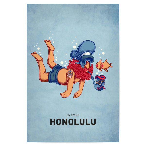 Poster 30x20 cm "Honolulu Diver" artboxONE - Städte,Reise,Streetart,Lustig