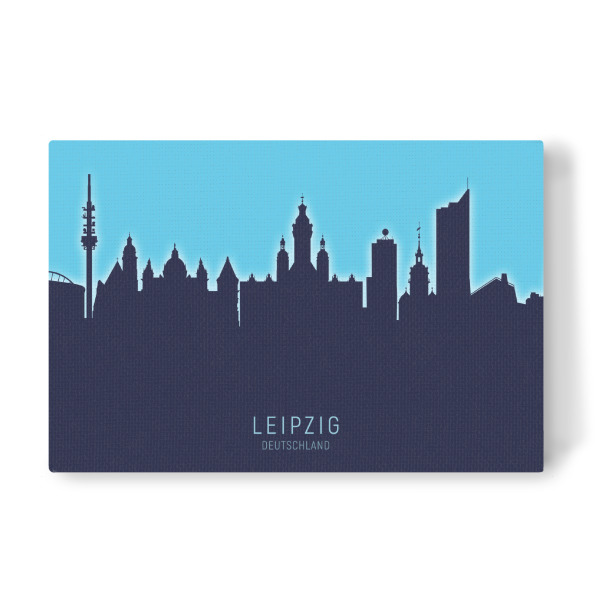 Leinwandbild "Leipzig Germany Skyline Glow Blue" artboxONE - Städte - Leipzig,Deutschland,Skyline,Cityscape,Stadtbild,Watercolor,City,Stadt,Germany