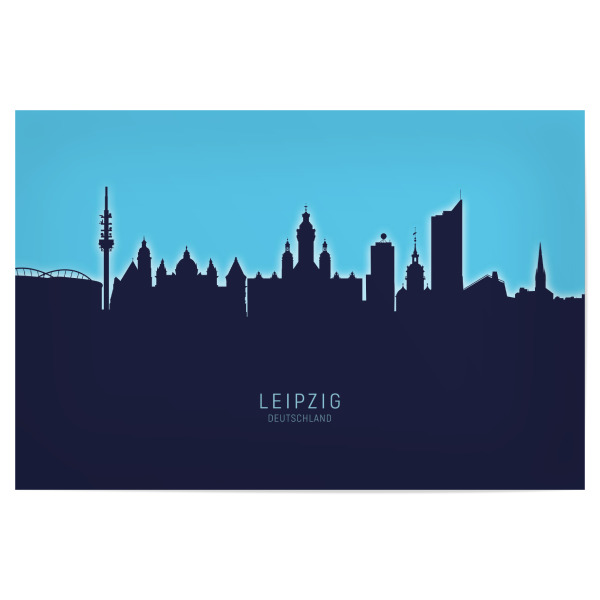 Poster "Leipzig Germany Skyline Glow Blue" artboxONE - Städte - Leipzig,Deutschland,Skyline,Cityscape,Stadtbild,Watercolor,City,Stadt,Germany