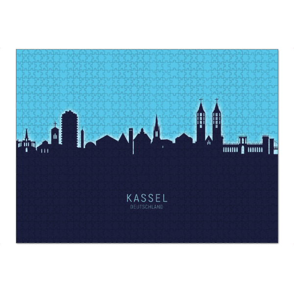 Puzzle Ravensburger "Kassel Germany Skyline Glow Blue" artboxONE - Städte