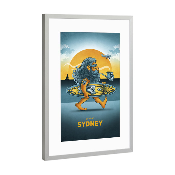 Poster mit Rahmen Silber "Sydney Surfer" artboxONE - Städte,Reise,Streetart,Städte / Sydney,Lustig
