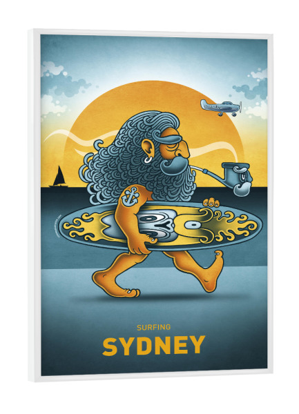 Poster mit weißem Rahmen "Sydney Surfer" artboxONE - Städte,Reise,Streetart,Städte / Sydney,Lustig
