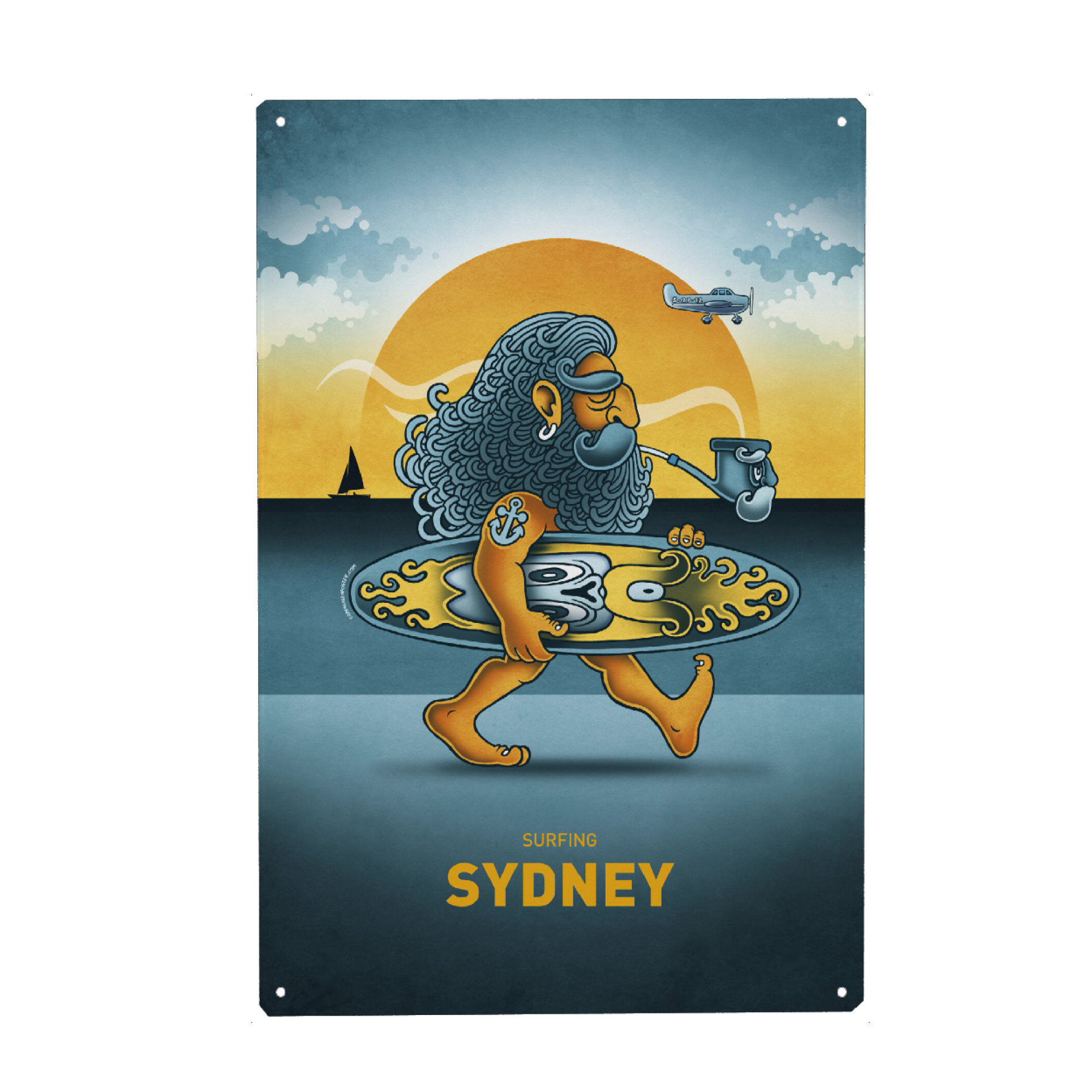 Metall Poster "Sydney Surfer" artboxONE - Städte,Reise,Streetart,Städte / Sydney,Lustig