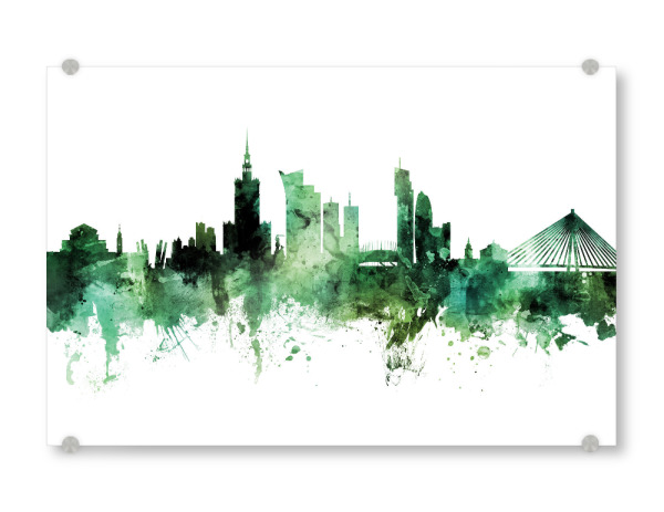Acrylglasbild "Warsaw Poland Skyline Green" artboxONE - Städte