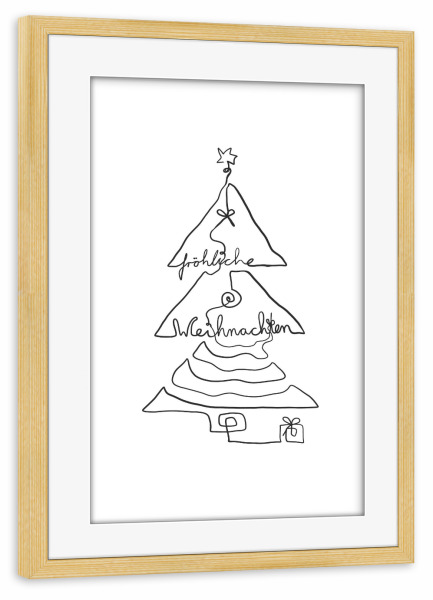 Poster mit Rahmen kiefer "Line Art Weihnachtsbaum" artboxONE - Schwarzweiß,Weihnachten