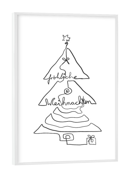 Poster mit weißem Rahmen "Line Art Weihnachtsbaum" artboxONE - Schwarzweiß,Weihnachten