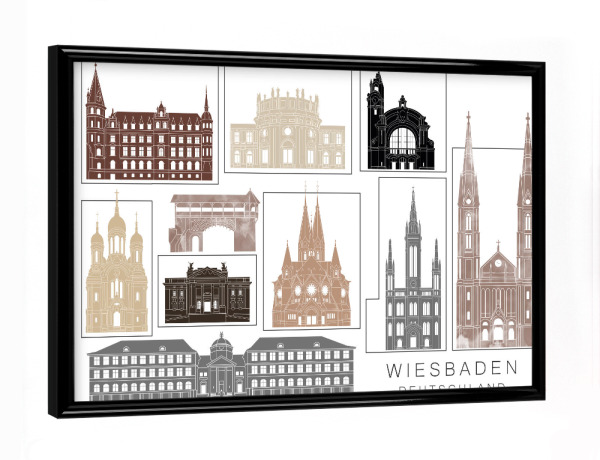 Poster mit schwarzem Rahmen "Wiesbaden skyline black & brown" artboxONE - Städte,Reise,Architektur,Kartografie