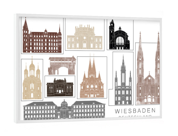 Poster mit weißem Rahmen "Wiesbaden skyline black & brown" artboxONE - Städte,Reise,Architektur,Kartografie