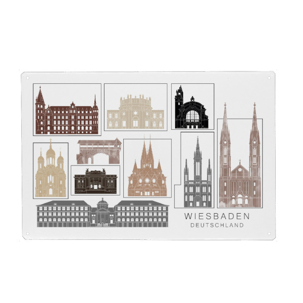 Metall Poster "Wiesbaden skyline black & brown" artboxONE - Städte,Reise,Architektur,Kartografie