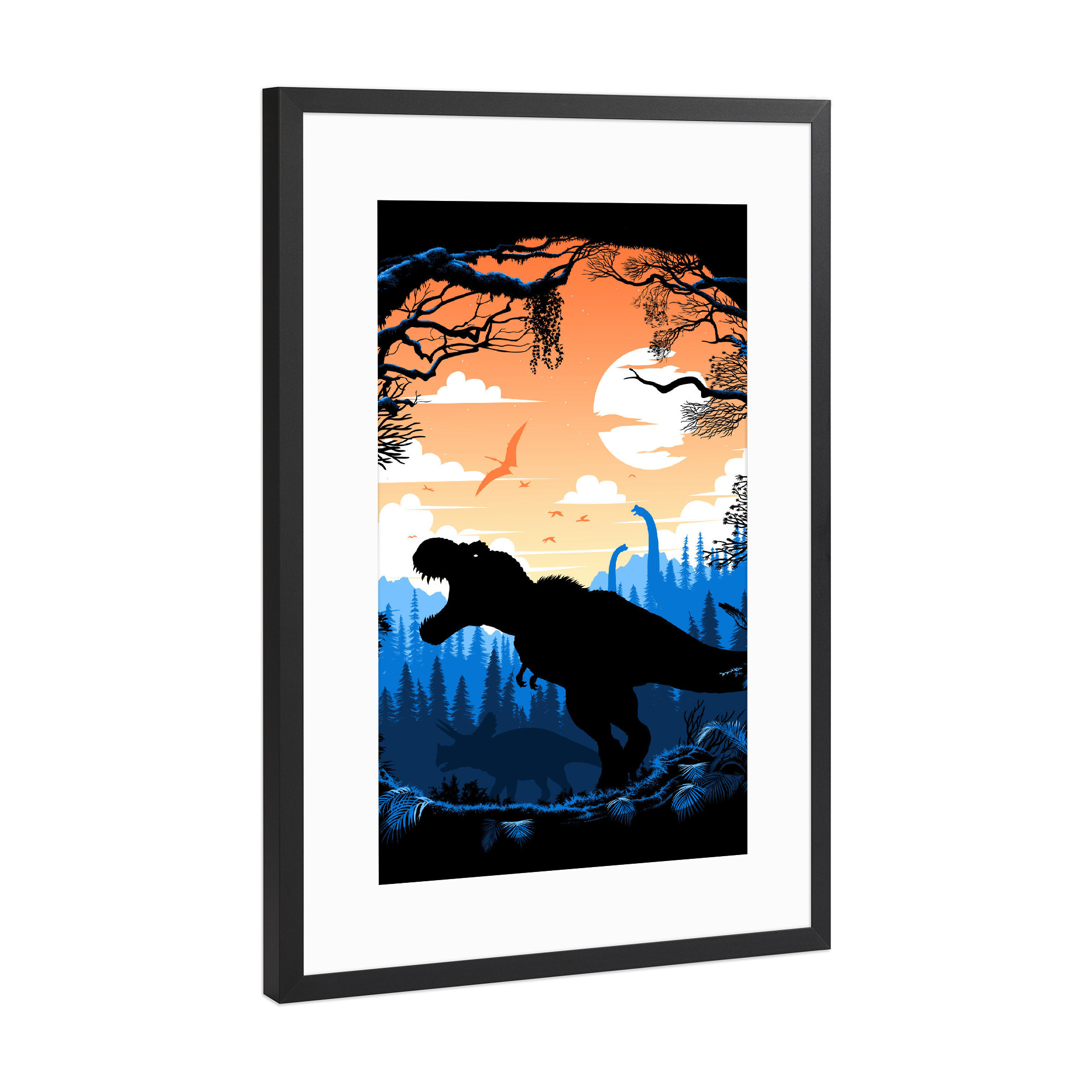 Poster mit Rahmen Schwarz (Metallic) "T-Rex in jungle" artboxONE - Tiere