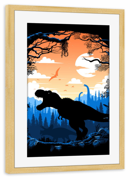 Poster mit Rahmen kiefer "T-Rex in jungle" artboxONE - Tiere