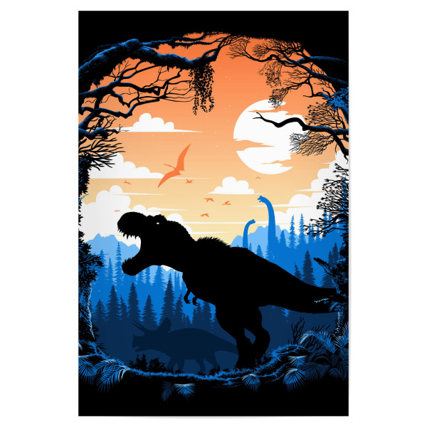 Poster 30x20 cm "T-Rex in jungle" artboxONE - Tiere - Dinosaur,Dino,Jungle,Diplodocus,Jurassic,Tyranosaurus,Rex,Animal,Kinder,Children,Nursery