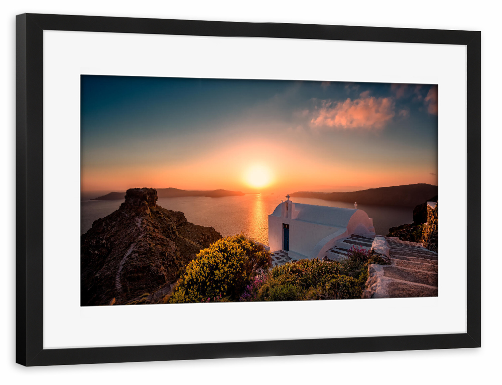 Poster mit Rahmen schwarz "Skaros Felsen Santorini" artboxONE - Natur,Reise