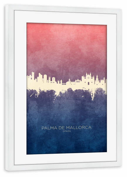 Poster mit Rahmen weiß "Palma de Mallorca Skyline BlueRose" artboxONE - Städte