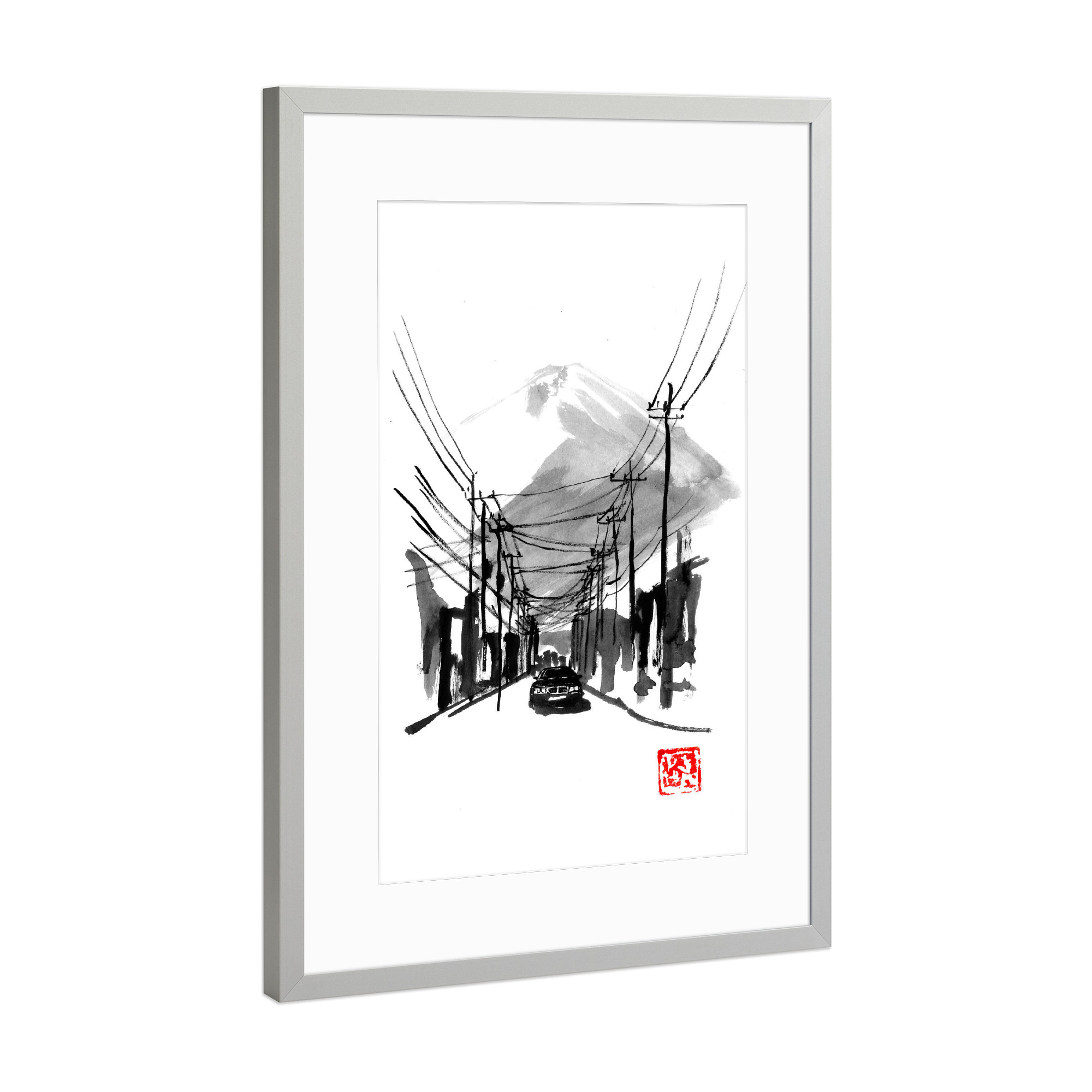 Poster mit Rahmen Silber "Fujiyoshida with rover" artboxONE - Natur
