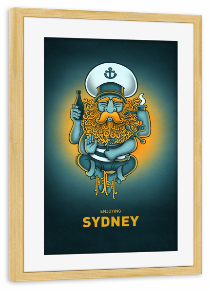 Poster mit Rahmen kiefer "Sydney Sailorgod" artboxONE - Reise,Streetart,Städte / Sydney,Lustig