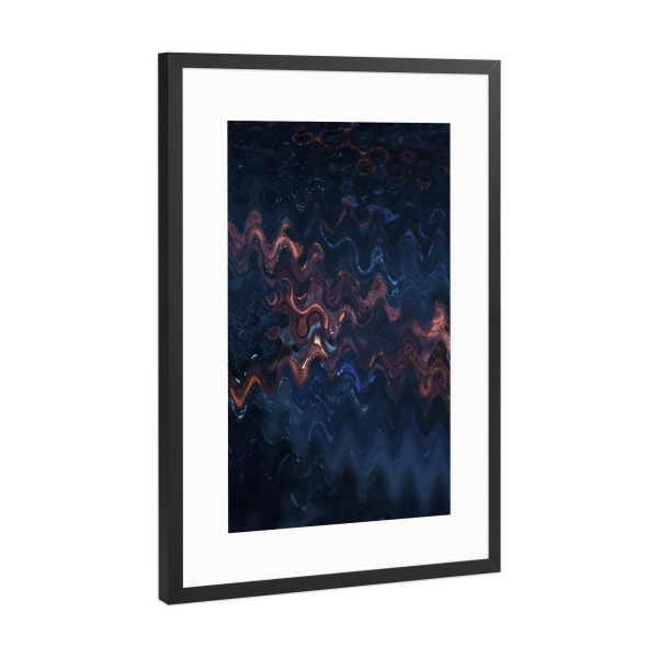Poster mit Rahmen Schwarz (Metallic) "Blue Waves" artboxONE - Abstrakt - Pantone 2020,Tropical,Waves,Wellen,Abstract,Abstrakt,Blue,Orange