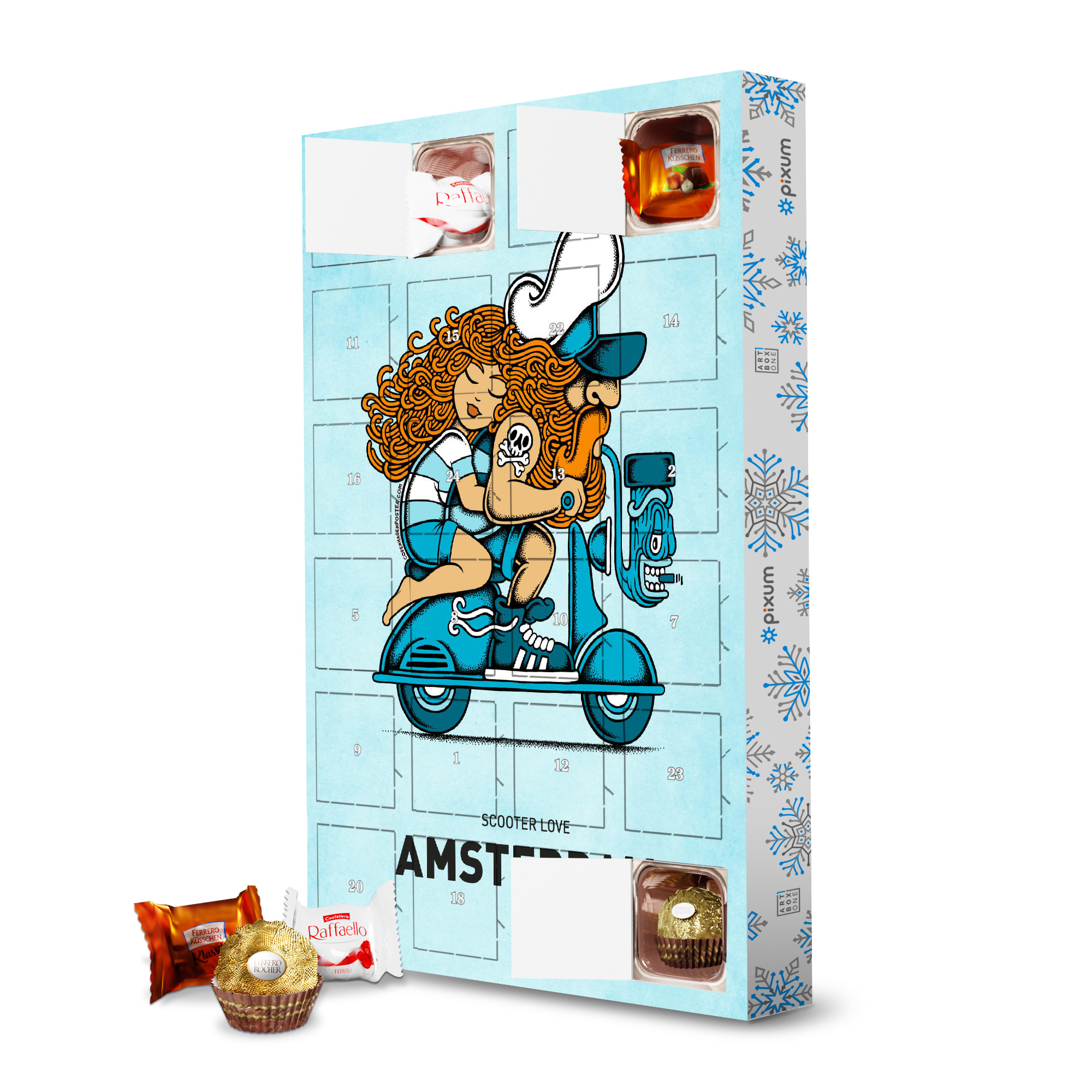 Adventskalender mit Ferrero Pralinen Amsterdam Scooter Love artboxONE Adventskalender Reise