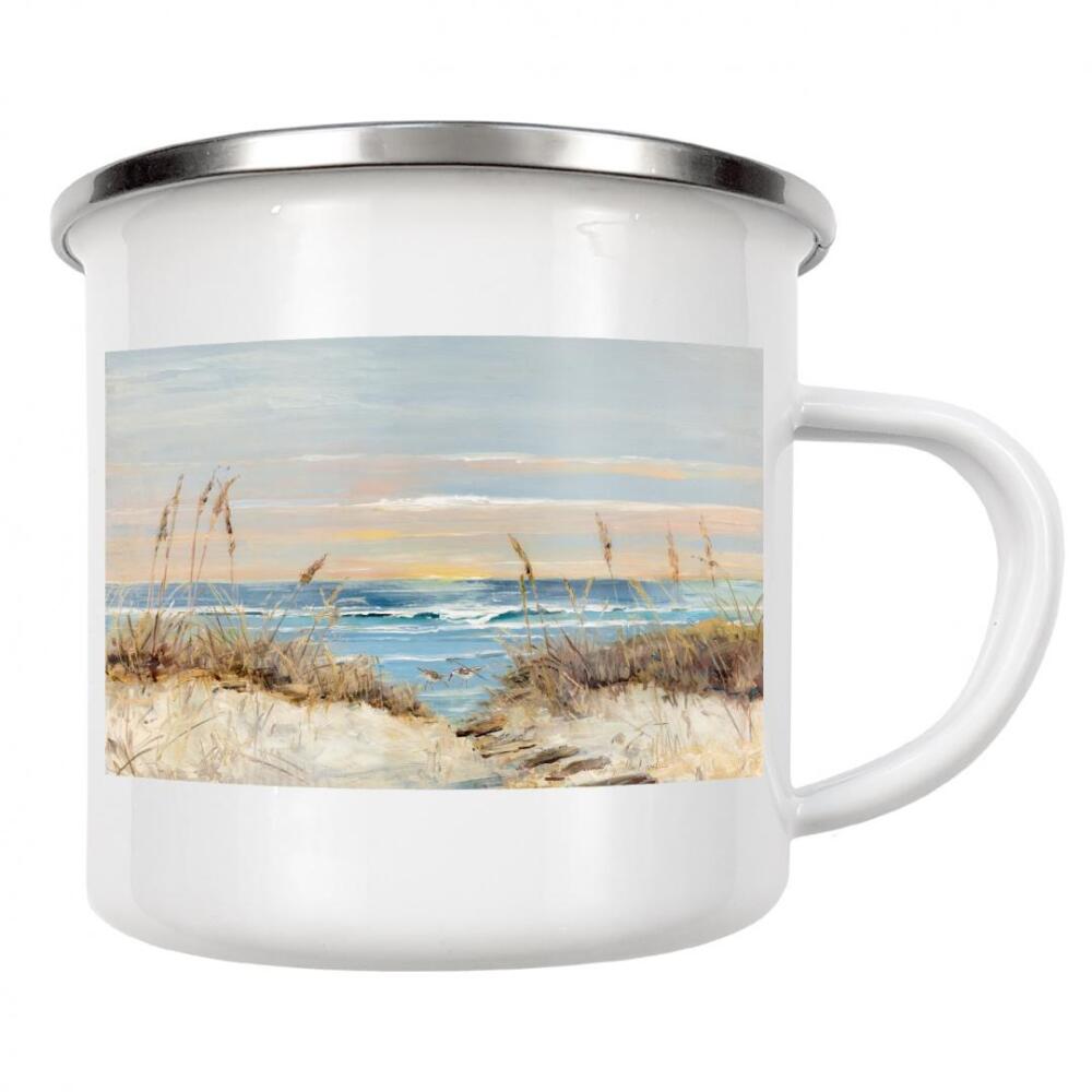 Emaille Tasse "Küstenpromenade" artboxONE - Reise / Strand und Meer - Strand,Küste,Küstenkunst,Küstenlandschaft,Strandläufer
