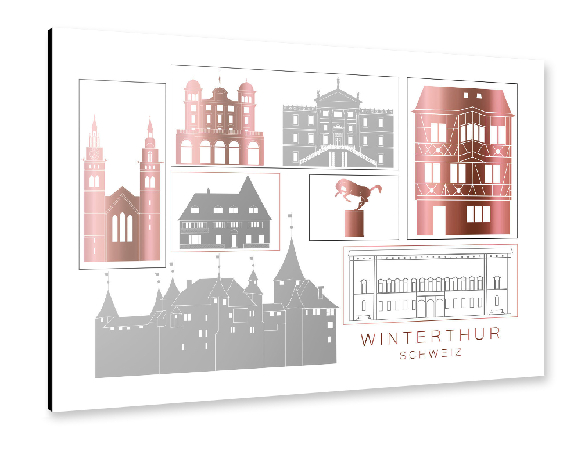 Alu-Dibond "Winterthur skyline rosegold" 30x20 cm artboxONE