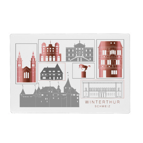 Metall Poster "Winterthur skyline rosegold" artboxONE - Städte,Reise,Architektur
