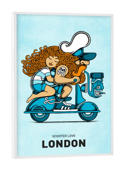 Poster mit weißem Rahmen "London Scooter Love" artboxONE - Städte,Städte / London,Reise,Liebe,Lustig