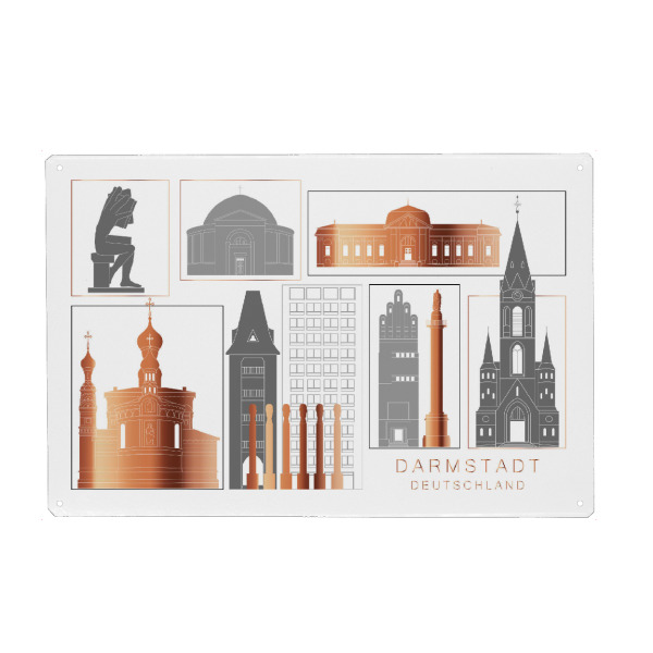 Holzbild "Darmstadt skyline copper" artboxONE - Städte,Reise,Architektur