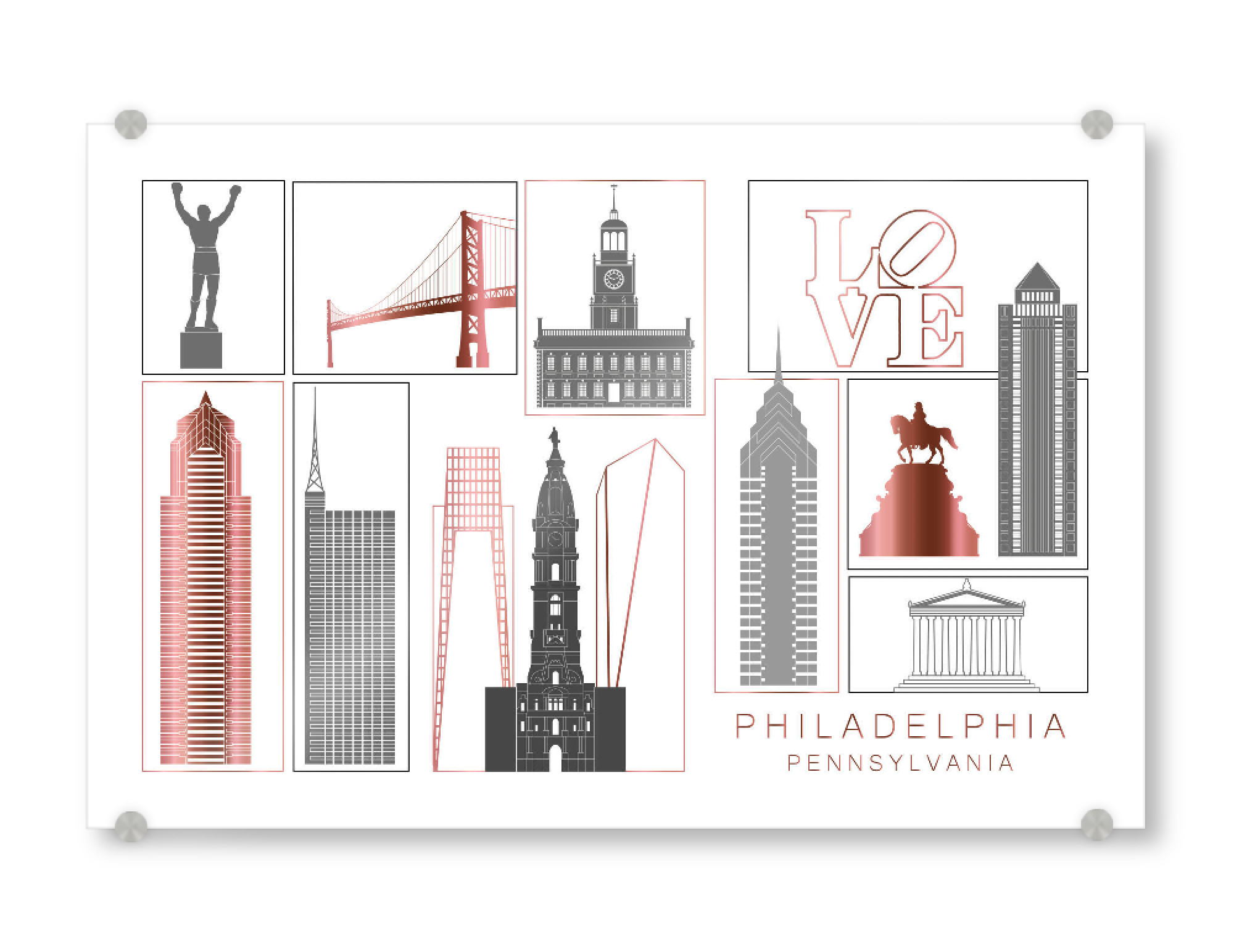 Acrylglasbild "Philadelphia skyline rosegold" artboxONE - Städte,Reise,Architektur