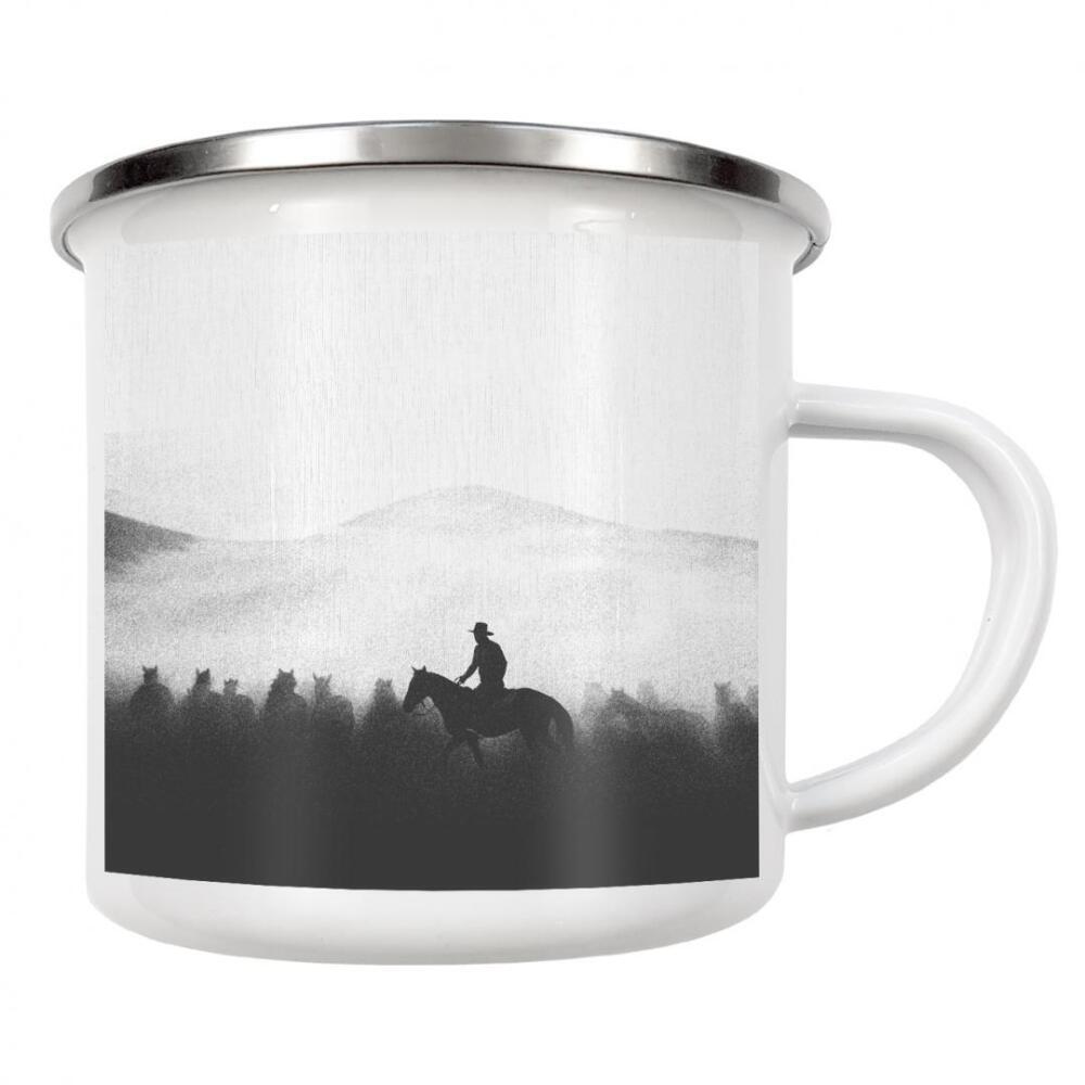 Emaille Tasse "Skizzenbereich" artboxONE - Tiere,Menschen - Cowboy,Pferde,Schwarzweiß