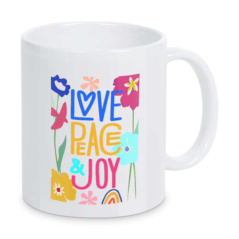 Tasse "Pop Liebe Frieden Freude" artboxONE - Typografie,Floral,Liebe - Liebe,Frieden,Freude,Pop,Blumen