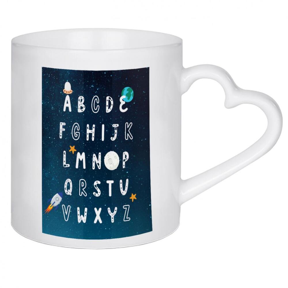 Herztasse "Weltraumforschungsalphabet" artboxONE - Für Kinder,Buchstaben,Galaxy - Buchstaben,Alphabet,Raum,Sterne,Kinder,Kinderzimmer