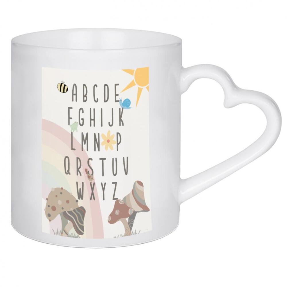 Herztasse "Gartenzauber-Alphabet" artboxONE - Natur,Für Kinder,Buchstaben - Pilze,Sonne,Biene,Buchstaben,Alphabet,Kinder,Kinderzimmer