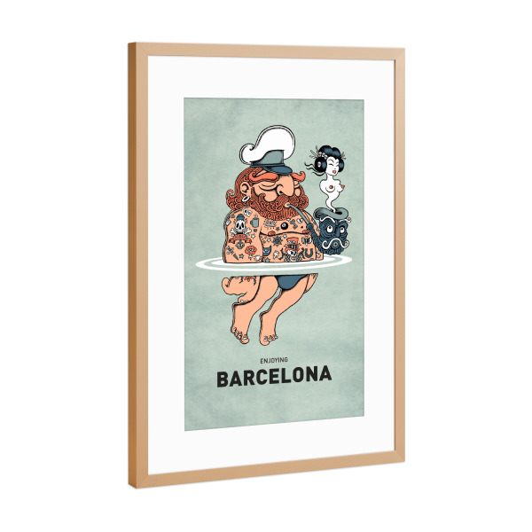 Poster mit Rahmen Kupfer "Barcelona Summer Sailor" artboxONE - Städte,Reise,Streetart,Städte / Barcelona,Lustig