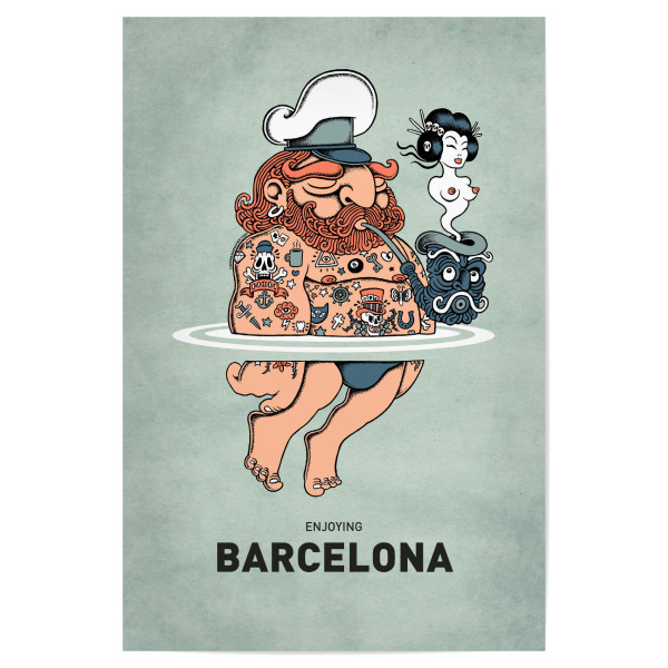 Poster 30x20 cm "Barcelona Summer Sailor" artboxONE - Städte,Reise,Streetart,Städte / Barcelona,Lustig