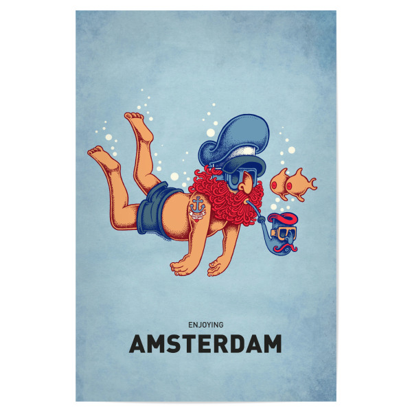 Poster "Amsterdam Diver" artboxONE - Städte,Reise,Streetart,Städte / Amsterdam,Lustig