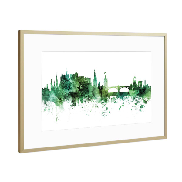 Poster mit Rahmen Gold "Edinburgh Scotland Skyline Green" artboxONE - Städte