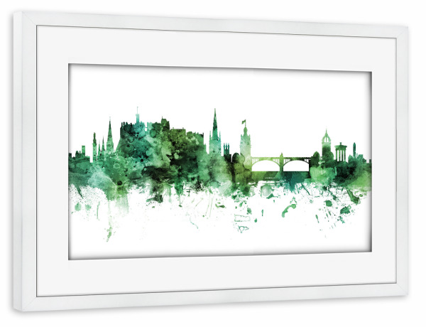 Poster mit Rahmen weiß "Edinburgh Scotland Skyline Green" artboxONE - Städte