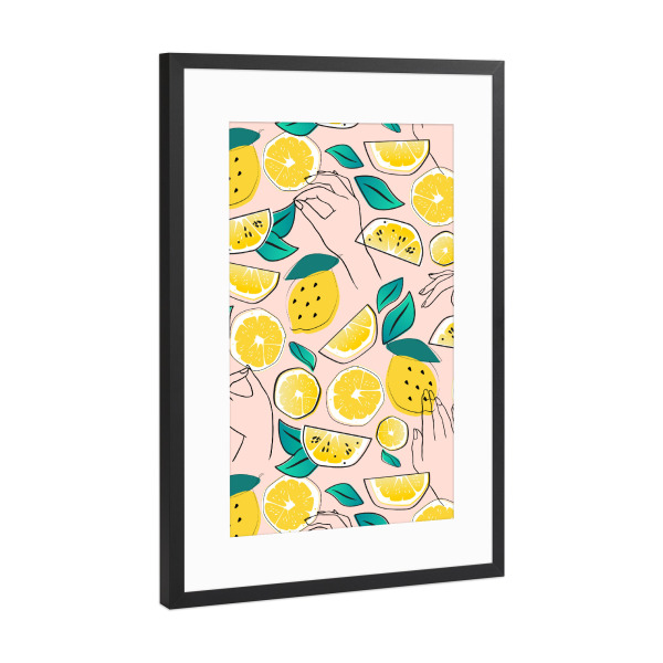 Poster mit Rahmen Schwarz (Metallic) "In Lemons We Trust" artboxONE - Essen & Trinken
