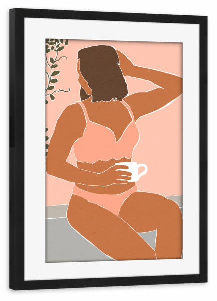 Poster mit Rahmen schwarz "Woman with morning coffee" artboxONE - Menschen