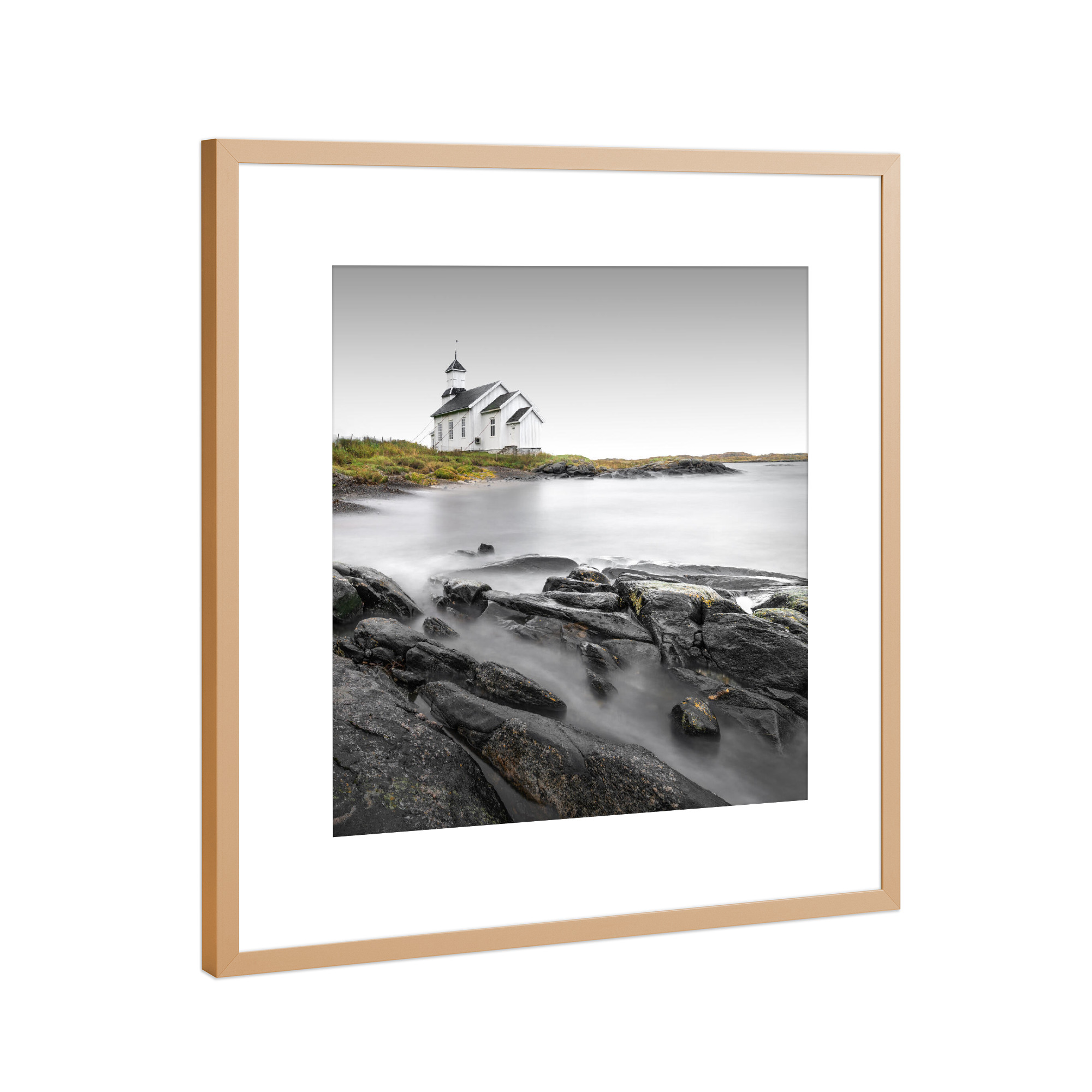 Poster mit Rahmen Kupfer "Gimsoy Kirke | Lofoten" artboxONE - Natur,Reise,Architektur,Reise / Strand und Meer,Reise / Länder