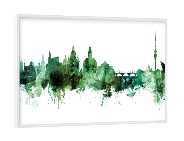Poster mit weißem Rahmen "Dresden Germany Skyline Green" artboxONE - Städte