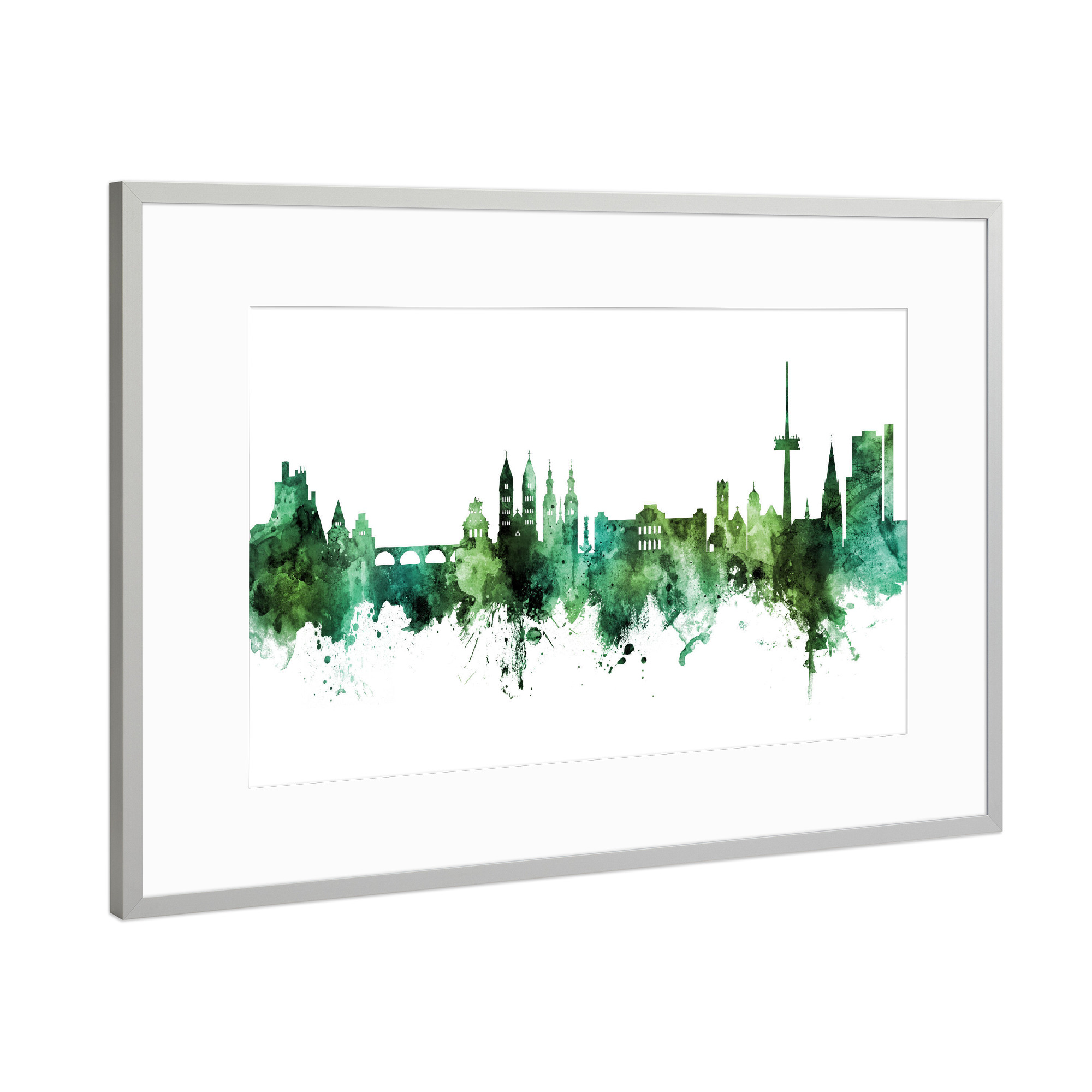 Poster mit Rahmen Silber "Koblenz Germany Skyline Green" artboxONE - Städte