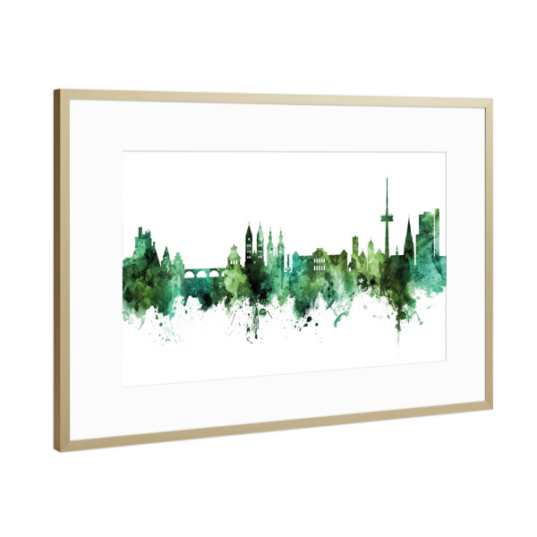 Poster mit Rahmen Gold "Koblenz Germany Skyline Green" artboxONE - Städte