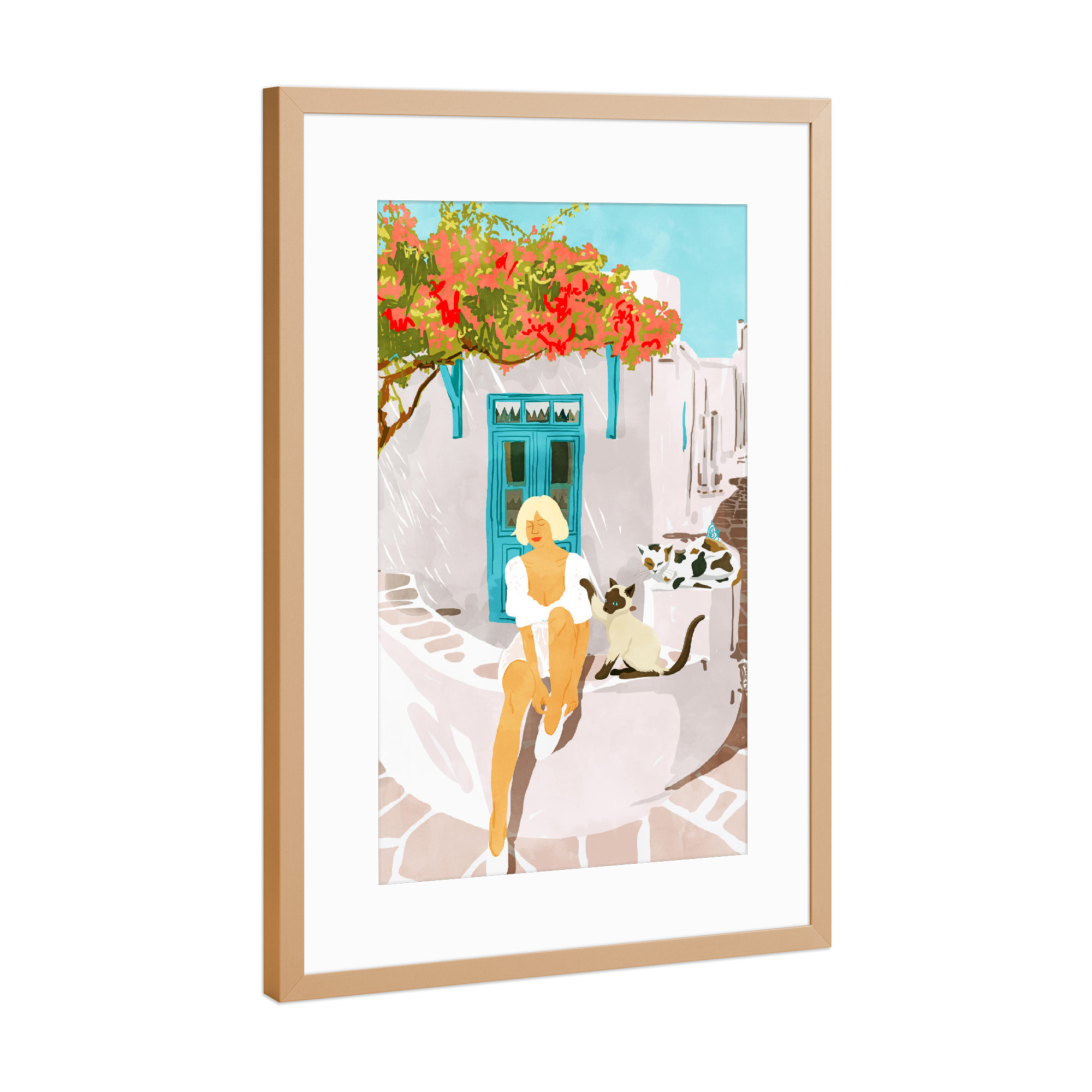 Poster mit Rahmen Kupfer "Greek Vacay" artboxONE - Tiere,Menschen