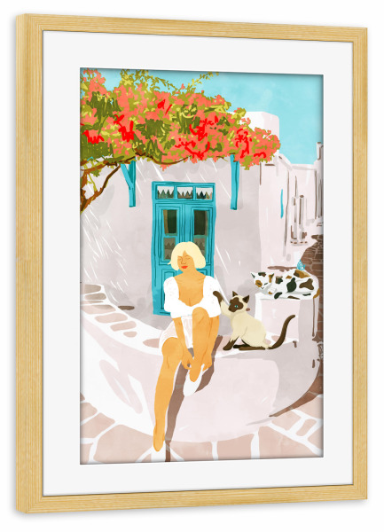 Poster mit Rahmen kiefer "Greek Vacay" artboxONE - Tiere,Menschen
