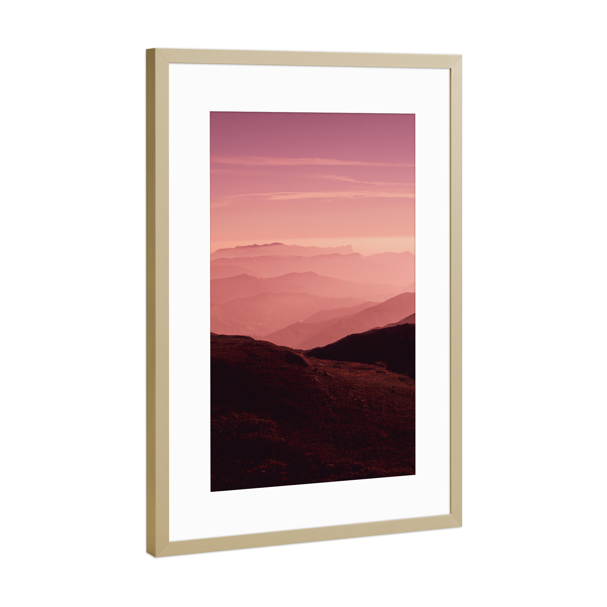 Poster mit Rahmen Gold "DIPTYCH PINK SUNSET A" artboxONE - Natur,Reise / Länder