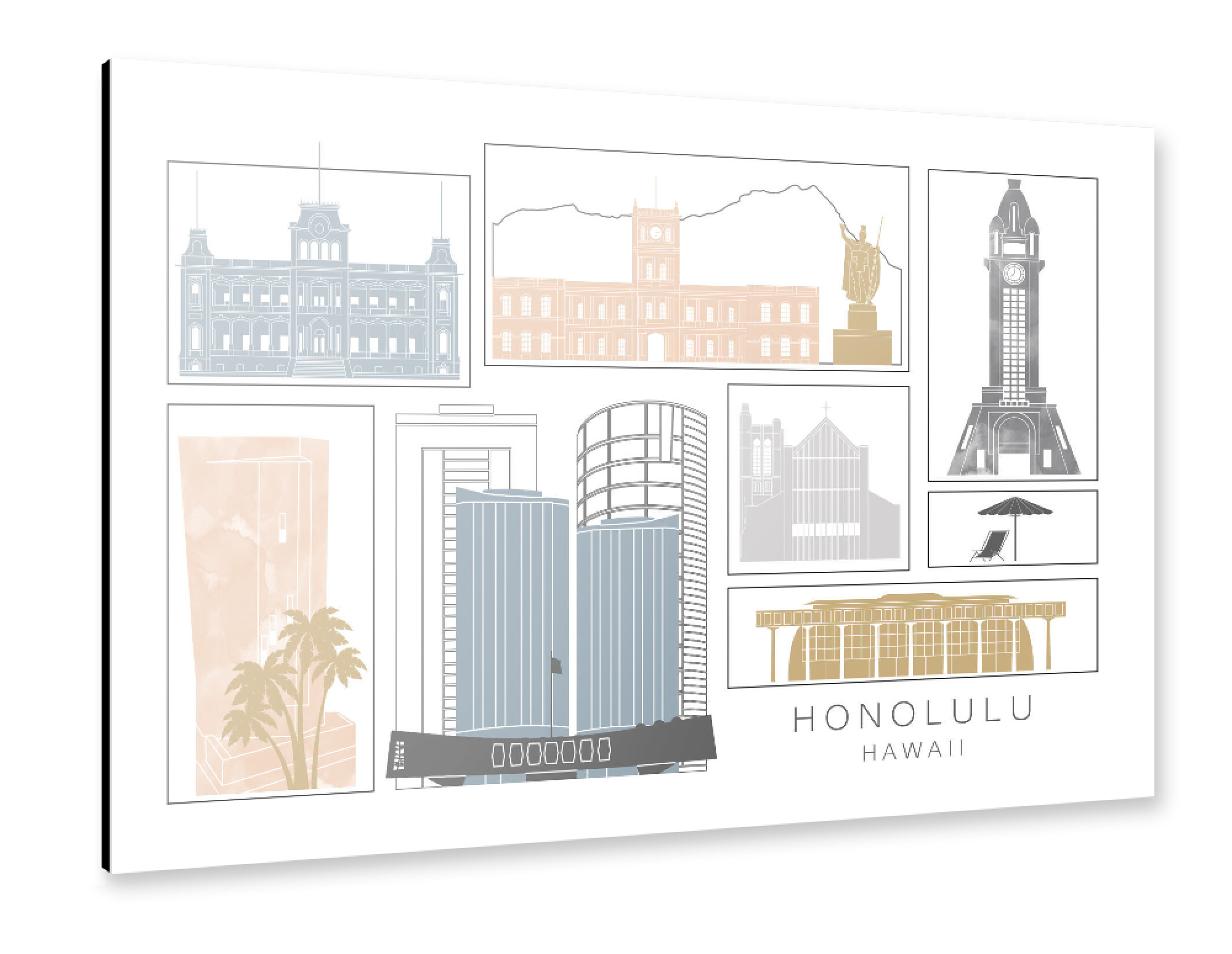 Alu-Dibond "Honolulu skyline earth" 75x50 cm artboxONE