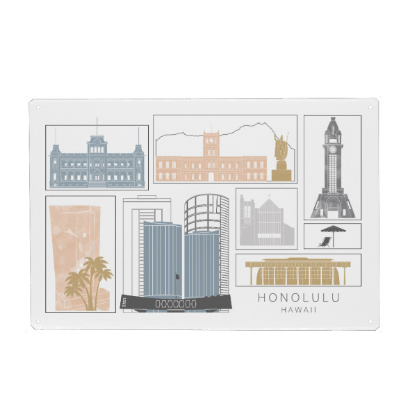 Holzbild "Honolulu skyline earth" artboxONE - Städte,Reise,Architektur